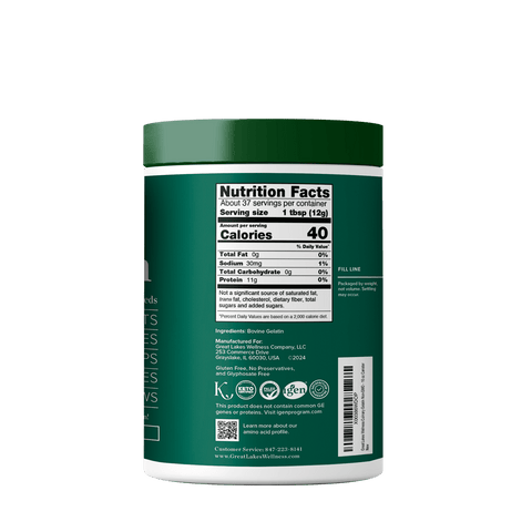 Great Lakes Wellness Grass-Fed Beef Gelatin – burkens sida med produktinformation