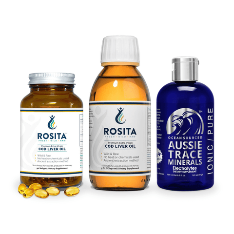 Rosita & Aussie Trace Paket – Torskleverolja Kapslar + Flytande + Spårmineraler - Naturshopen.se